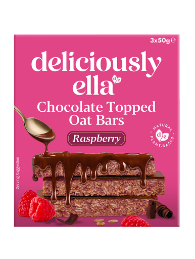 [16204] Deliciously Ella Oat Bar - MPK Chocolate Topped Raspberry X 10 X (3x 50g)