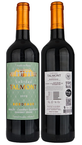 [16234] Chateau Talmont Red Wine - Merlot Cabernet Sauvignon Bordeaux 2022 12.5% ABV FRANCE X 6 X 750ml