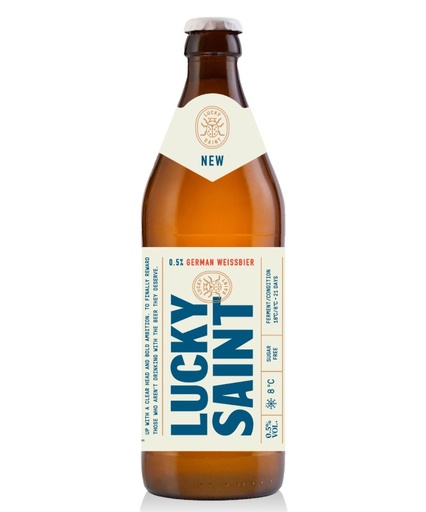 [16408] Lucky Saint Alcohol Free Weissbier Beer - Unfiltered 0.5% ABV Bottle X 8 X 500ml