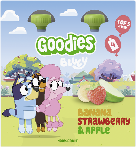 [16580] Goodies X Bluey Kids Fruit Smoothie - MPK POUCH Banana Strawberry and Apple X 3 X (4x100g)