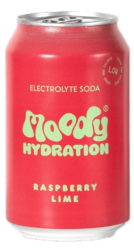 [16594] Moody Hydration Functional Soda - CAN Electrolyte Raspberry Lime X 12 X 330ml