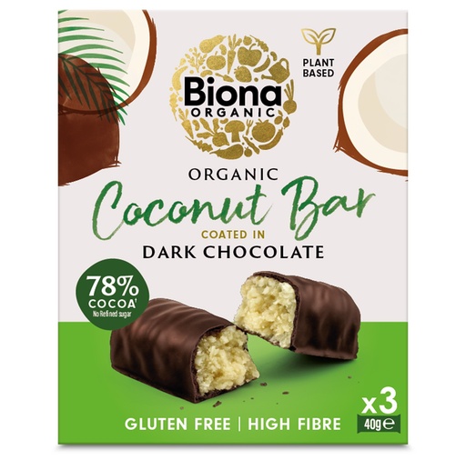 [16772] Biona Organic Coconut Bar - MPK Dark Chocolate Coated X 10 X (3x40g)