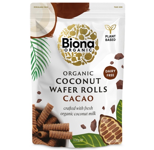 [16775] Biona Organic Coconut Wafer Rolls - Cacoa X 12 X 100g