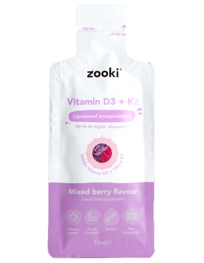 [16799] Zooki Food Supplements - Liquid Vitamin D3 Plus K2 3000iu Mixed Berry X 20 X 10ml