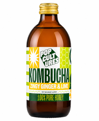 [16880] Pop Cultures Jun Kombucha - BOTTLE Zingy Ginger and Lime X 12 X 330ml