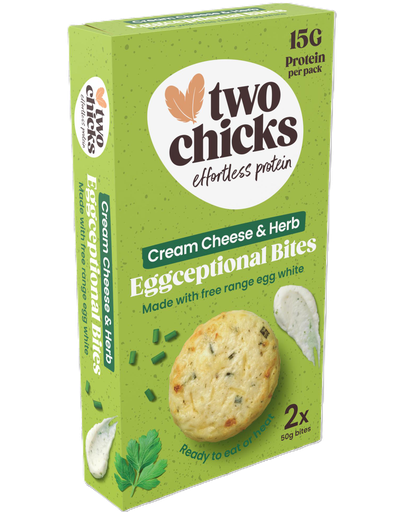 [17156] [SUPPLIER ISSUE] Two Chicks Free Range Egg Bites - Cream Cheese and Herb 100g
