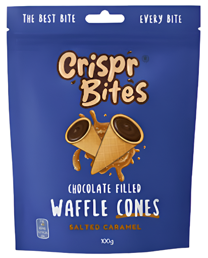 [17270] Crispr Bites Waffle Cones - Chocolate Filled Salted Caramel X 9 X 100g
