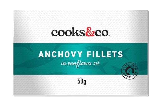 [17320] Cooks and Co Anchovy Jars - SMALL Fillets in Sunflower Oil X 10 X 50g