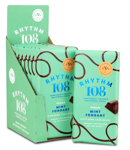 [16957] Rhythm 108 Vegan and GF Chocolate - LARGE Dark Mint Fondant Tablet X 9 X 100g