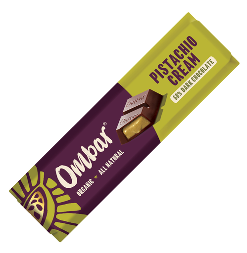 [17602] Ombar Organic Vegan Filled Chocolate Bar - SMALL DARK 60% Pistachio Cream X 15 X 42g