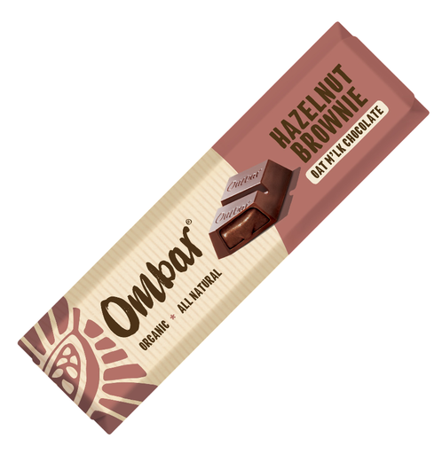 [17605] Ombar Organic Vegan Filled Chocolate Bar - SMALL Oat Milk Hazelnut Brownie X 15 X 42g