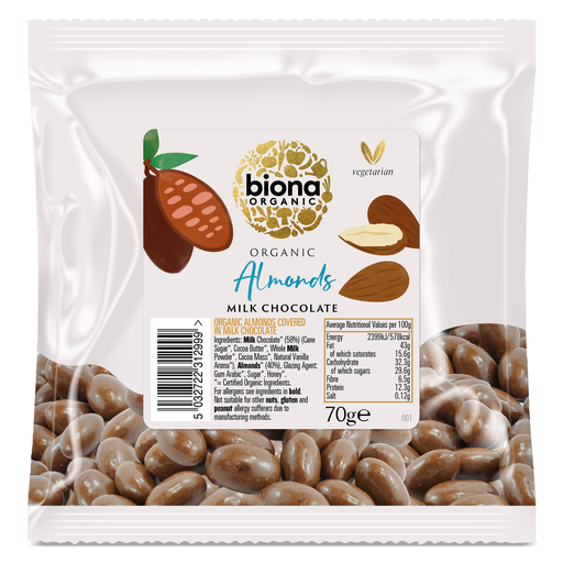 [17657] Biona Organic Coated Nuts - Milk Chocolate Almonds X 10 X 70g