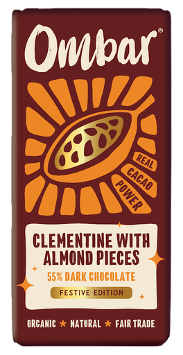 [17843] Ombar Organic Vegan XMAS Chocolate - MEDIUM DARK Winter Edition Clementine With Almond X 10 X 70g